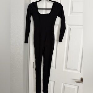 Black Women's Jumpsuit Naked Wardrobe Large Ribbed Long Sleeve Black bodycon